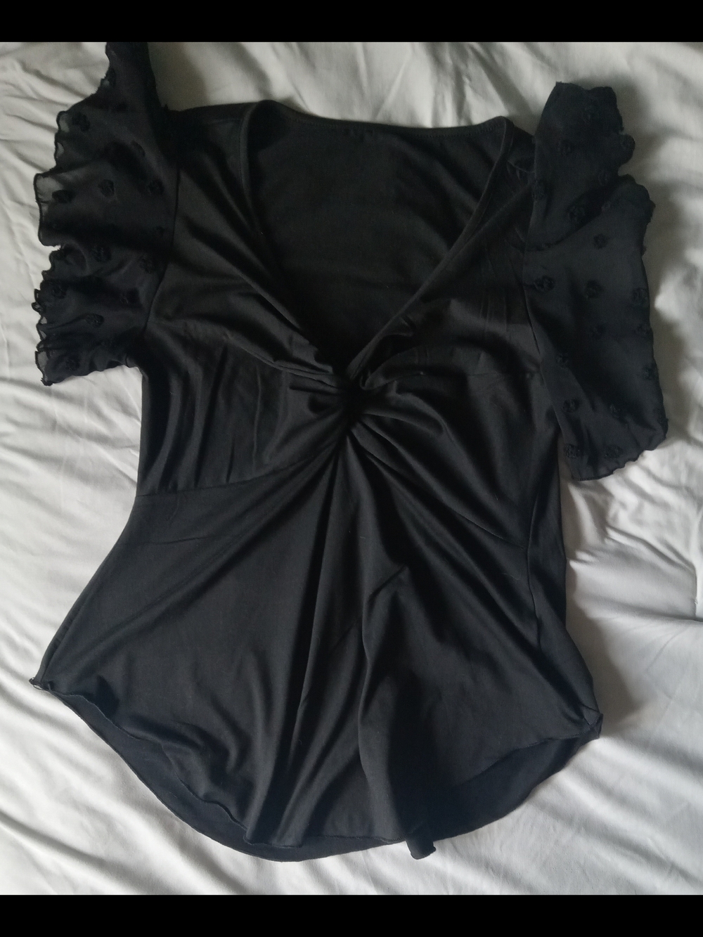 SHEIN Black Knot-Front Ruffle Sleeve Blouse - Picture 2 of 3
